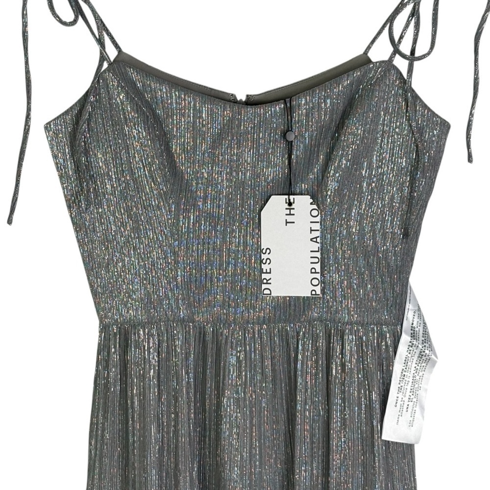 NWT Dress The Population Dream Metallic Tiered Midi Dress Size S Dove Multi - Picture 5 of 13